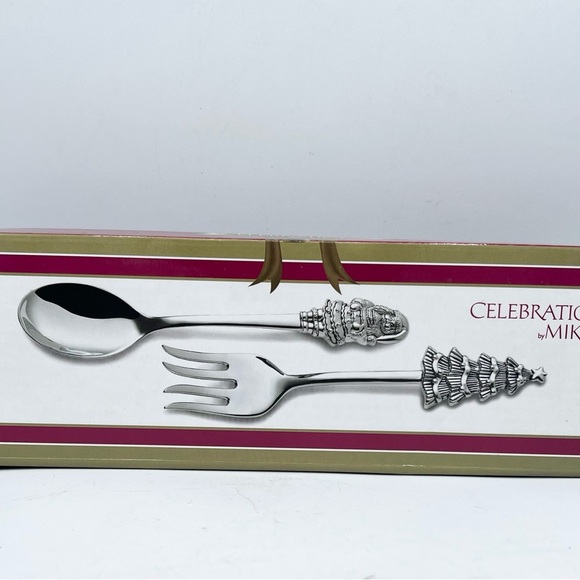 Mikasa 2-piece Salad Set Celebrations Mikasa 2014 Stainless Steel Christmas 10” - Picture 1 of 4